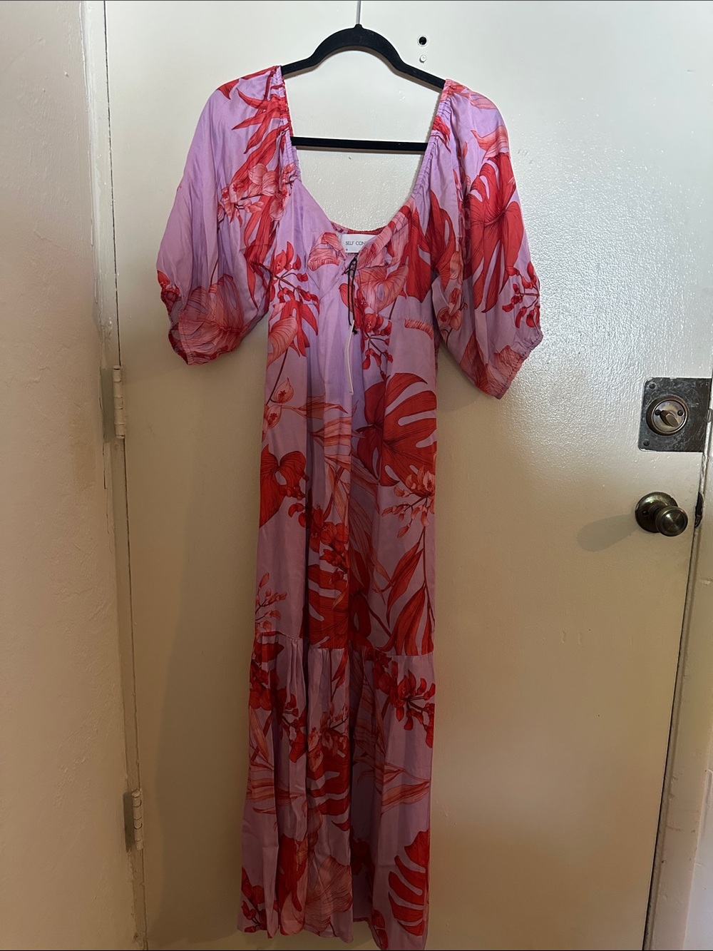 NWT Self Contrast ANTHROPOLOGIE Floral Smocked Puff Sleeve Maxi Dress M